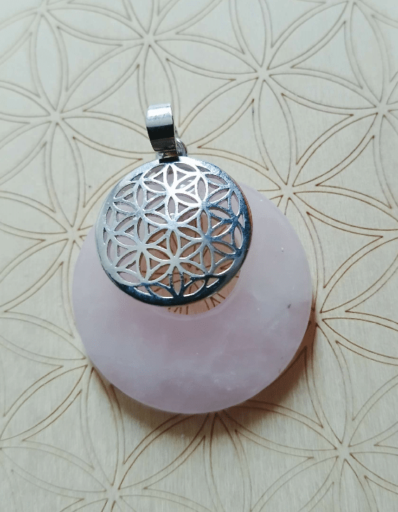 Pendentif en Quartz Rose avec Fleur de Vie - Divinaroma
