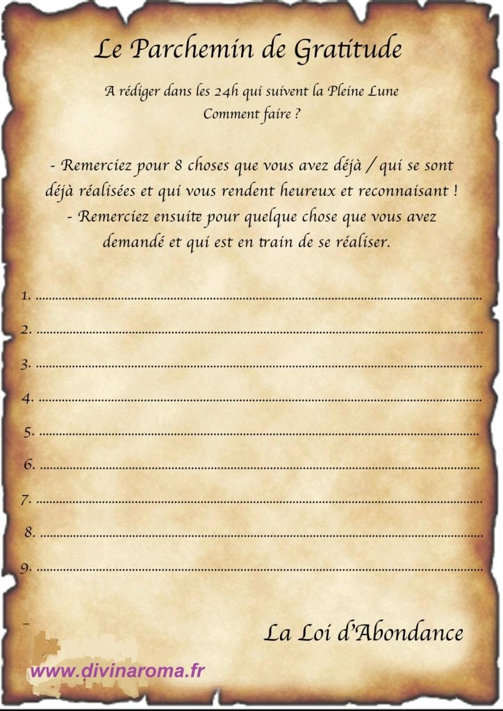 Le rituel du Parchemin de Gratitude - Divinaroma