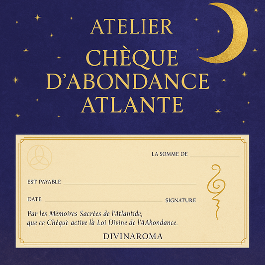 Chèque d’Abondance Atlante – rituel de manifestation avec intention écrite, symbole vibratoire et activation énergétique sacrée