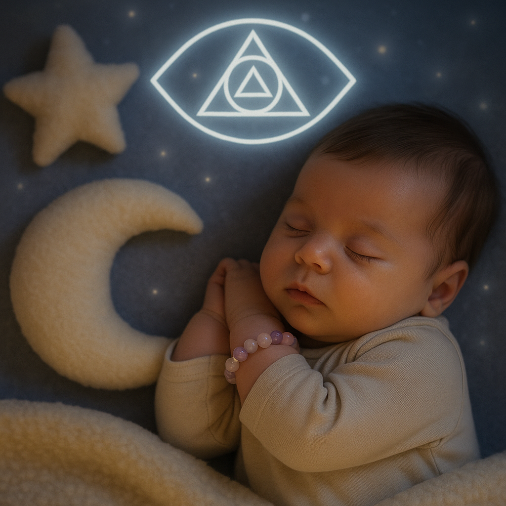Bracelet Lithothérapie protecteur pour enfant apaisement sommeil creation vibratoire bébé avec symbole atlante